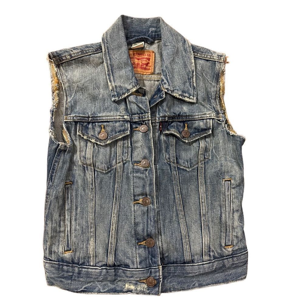 Levi's womens trucker denim sleeveless vest jacket sz XS